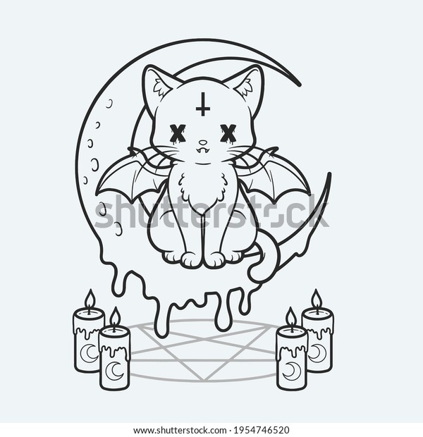 pastel goth cat coloring\
page