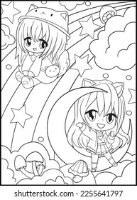 Pastel Goth Chibi Girls Coloring Pages