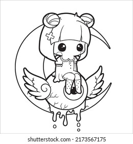 Pastel Goth Coloring page | Creepy Kawaii Coloring page 