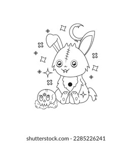 Pastel goth coloring pages featuring skulls, bats, and rabbit ghosts.