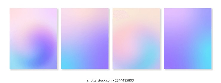 Pastel gradient background set with soft pink, lilac and blue transitions for covers, posters, flyers, cards, branding and social media. Vector for web and print.