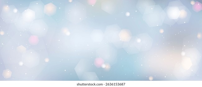 Pastel gradient blur background with sparkling hexagonal bokeh. Christmas or winter style festive backdrop. Cute and beautiful scene.