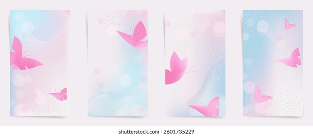 Pastel gradient butterfly 3d background for a dreamy summer sale story design. Social Media Templates for Stories, Posters, Sale Banners and Spring Summer Flesh Love and Romantic Layouts. 