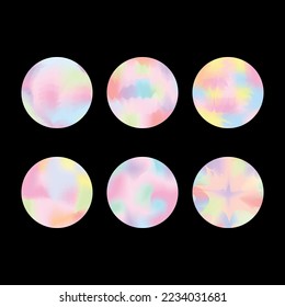 Pastel gradient colored circles collection on black background. Vector illustration.