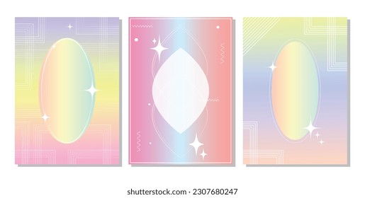 Marco degradado Pastel. Fondo azul y amarillo púrpura con formas geométricas redondeando las líneas de estrella de zigzag y las líneas curvadas.