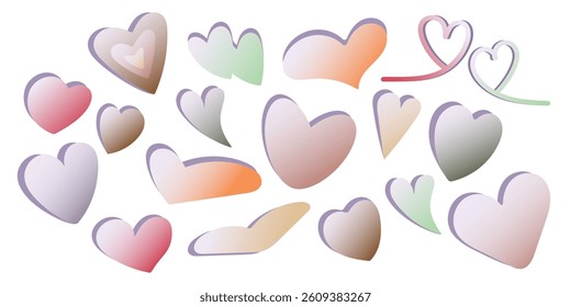 Pastel gradient heart set, vector illustration