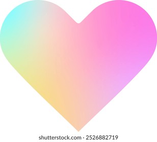 Forma de corazón degradado pastel aislado sobre fondo blanco. Icono de corazón azul amarillo rosa suave. Fondo del corazón degradado temático del Día de San Valentín.