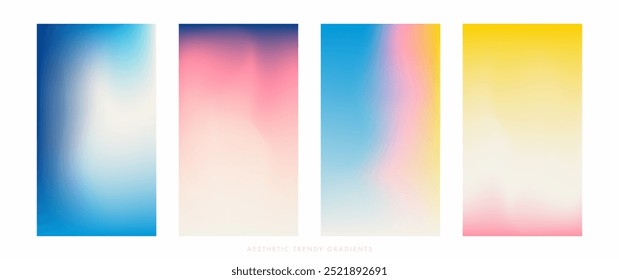 Pastel gradient sky pattern set. Abstract clear blue sky. Pastel rainbow. Light blue, pink, yellow color vector banner. Blurred light fuzz colorful gradient background. Vector soft vertical backdrop