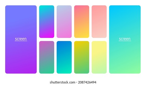 Pastel gradient smooth and soft vibrant color background set. Devices, pc and modern smartphone screen soft pastel color backgrounds vector ux and ui design illustration.