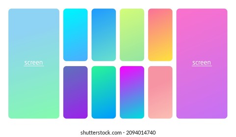 Pastel gradient smooth and soft vibrant color background set. Devices, pc and modern smartphone screen soft pastel color backgrounds vector ux and ui design illustration.