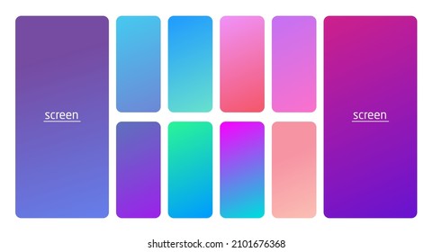 Pastel gradient smooth and soft vibrant color background set. Devices, pc and modern smartphone screen soft pastel color backgrounds vector ux and ui design illustration.