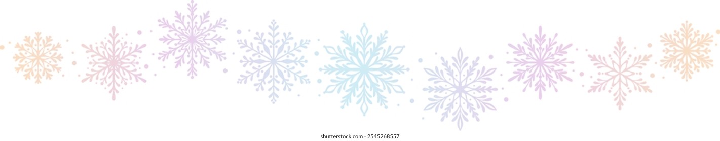 Banner de floco de neve do gradiente do pastel, borda de onda do floco de neve vetorial, design decorativo do elemento do cartão de saudação de férias festivas