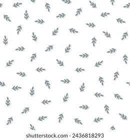 pastel gray green tiny botanical elements spring season holiday vector seamless pattern on white background