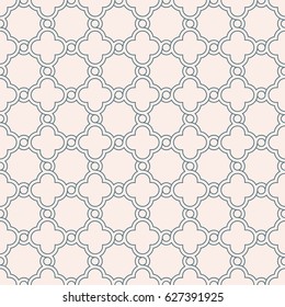 Pastel gray traditional geometric quatrefoil trellis pattern wallpaper. Vector textile rug or carpet background.