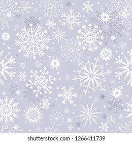 Pastel gray winter seamless christmas pattern with snowflakes, vector eps 8