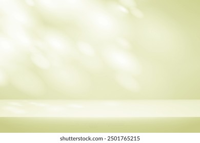 Pastel green Background Empty Room Studio with table. Space for selling products on the website. Empty room with shadow leaves. Vector illustration.