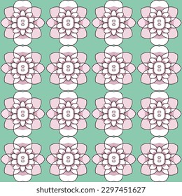 Pastel green background with repeating pink and white flowers creates graceful and peaceful design that would be perfect for premium floral stationery, napkins, and wedding invitations.