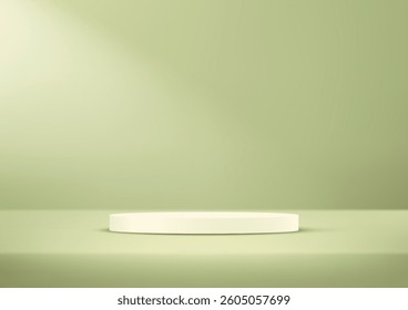 Pastel green background vector 3d with beige podium. products display 3d background podium. Space for selling products, backdrop, wallpaper, background, text. Vector illustration.