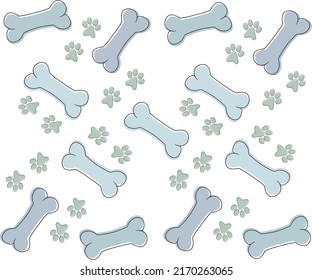 Huesos y patas verdes pasteles, patrón vectorial