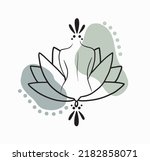 Pastel green colors with lotus and woman back. Massage therapist logo