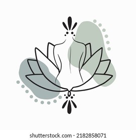 Pastel Green Colors With Lotus And Woman Back. Massage Therapist Logo