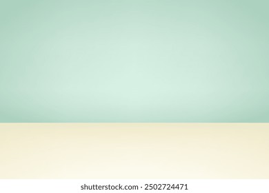 Pastel green and cream studio background. Space for selling products on the website. Green and cream Background Empty Room Studio with table. Vector illustration.