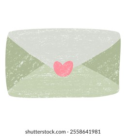 Pastel Green Envelope with Heart and Crayon Texture 
Valentine Day Love Letter Design

