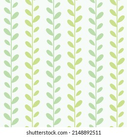 Pastel green, fresh leaves, leaf vector pattern, seamless botanical print, garland background, endless repeating tile.