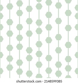 Pastel green geometric vector pattern, seamless repeat, vertical stripes with hexagons, abstract background