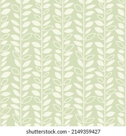 Pastel green leaf vector pattern, seamless botanical print, garland background, endless repeating tile.
