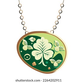 Pastel Green Leaves Ethnic Pendant Or Locket Element. St Patricks Day Concept.