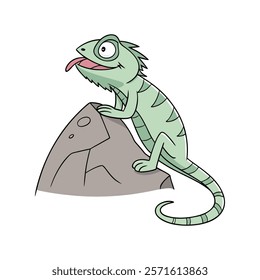 Pastel Green Lizard Cartoon Character Exploring the World