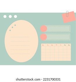 Pastel green notepad with calendar.