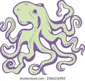 Pastel Green Octopus with Whimsical Tentacle Design