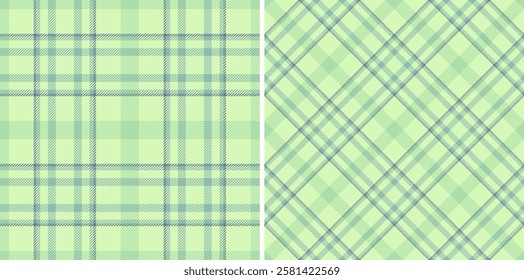 Pastel green plaid patterns, perfect for textile design, scrapbooking, or website backgrounds.  Two distinct yet harmonious styles offer versatility.  Seamless repeat for easy application.