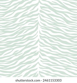 Pastel green tiger skin print seamless pattern. Animal skin tiger stripes flat style sage green background. Tiger skin hand drawn gender neutral white and mint green pastel safari background print.