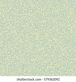 Pastel green vector abstract hand drawn leafy doodle seamless pattern.