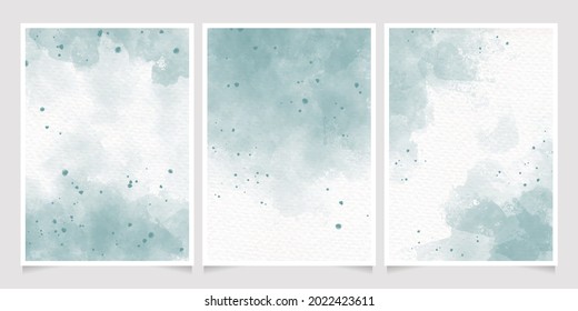 pastel green watercolor wet wash splash 5x7 invitation card background template collection 