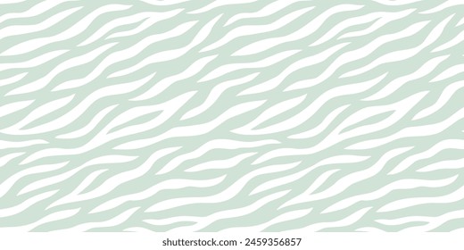 Pastel green zebra pattern. Abstract zebra stripes sage green and white seamless flat style pattern. Animal skin tiger stripes collage background. Hand drawn gender neutral pastel green safari print.