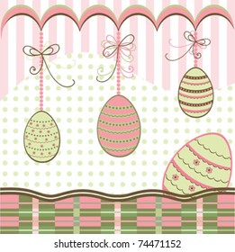 Pastel greeting card with different easter eggs