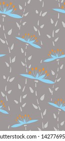 pastel grey blue vector stylized modern seamless floral pattern