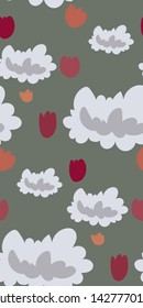 pastel grey blue vector stylized modern seamless floral pattern