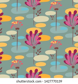 pastel grey blue vector stylized modern seamless floral pattern