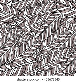 Pastel grey seamless pattern with feathers.  Style Elements. Vector Drawing. 