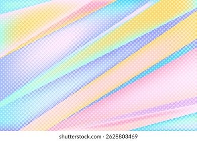 Fundo de meio-tom pastel com listras diagonais. Fundo pastel brilhante em tons de arco-íris coberto pela textura de pontos de meio-tom. Design de vetor de listras desbotadas de pastel.