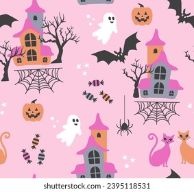 Pastel Halloween funky party seamless vector pattern