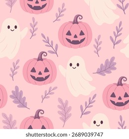 Pastel Halloween Fantasmas e Abóboras Padrão Sem Costura
