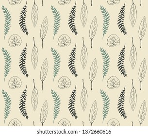 Pastel hand drawn botanical pattern seamless