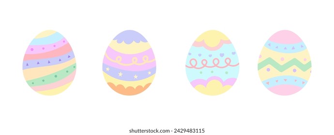 Pastel hand drawn Easter eggs flat vector illustration in different style