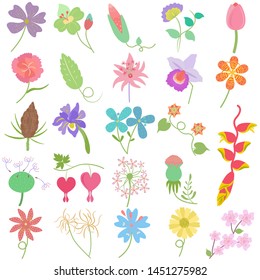 Pastel hand drawn flower leaf, cute illustration vector doodle set as graphic design floral elements 